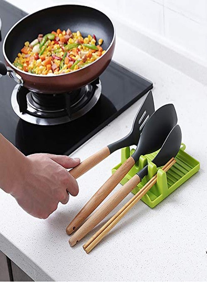 PK shopper Kitchen Spoon Holders Stand Fork Spatula Rack Shelf Organizer Plastic Spoon Rest Chopsticks Holder Non-Slip Spoons Pad Pot Lid Holder (Pack of 2) - Image 2